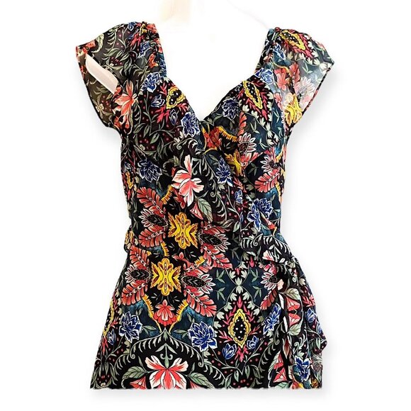 Rebecca Minkoff Jessica Ruffle Floral Midi Wrap Dress S Black Multicolor NWT - Picture 7 of 16